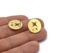 Brass Round Earring, 8 Raw Brass Star Patterned Round Shaped Stud Earrings (18x0.80mm) A2785