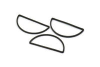 Black Half Moon - 12 Brass Black Oxidized Semi Circle Connectors (15x30x1mm) D0011 S591