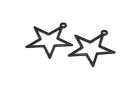Black Star Charm - 20 Oxidized Brass Black Star Charms With 1 Loop (23mm) A0301 S544