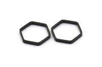 Black Hexagon Charm, 25 Black Oxidized Brass Hexagon Ring Charms (16x0.8x2mm) BS 1182 s613