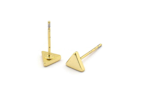 Gold Triangle Earring, 10 Gold Plated Brass Triangle Stud Earrings (5x1.5mm) D863 A1320