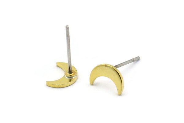 Brass Moon Earring, 12 Raw Brass Tiny Crescent Moon Stud Earrings (8x5x0.80mm) M01822 A2495
