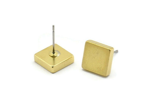 Brass Square Earring, 6 Raw Brass Square Stud Earrings (10x3mm) D0371 A2030