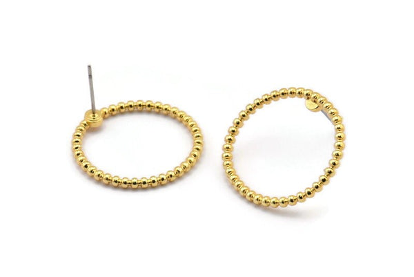 Gold Circle Earring, 2 Gold Plated Brass Circle Stud Earrings (23x2mm) N1695