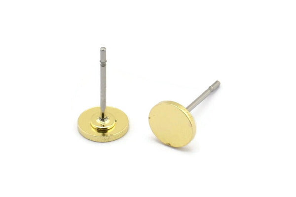 Brass Oval Earring, 12 Raw Brass Tiny Oval Shaped Stud Earrings (6x5x0.80mm) A2804