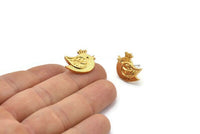 Gold Bird Earring, 2 Gold Plated Brass Bird Stud Earrings (15x20x2.5mm) N1707