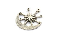 Gümüş Ay Tılsımı, 1 Döngülü 2 Antik Gümüş Kaplama Pirinç Ay ve Yıldız Tılsımı (27x23x2mm) N1706 H1577
