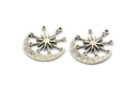 Gümüş Ay Tılsımı, 1 Döngülü 2 Antik Gümüş Kaplama Pirinç Ay ve Yıldız Tılsımı (27x23x2mm) N1706 H1577