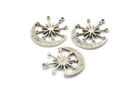 Gümüş Ay Tılsımı, 1 Döngülü 2 Antik Gümüş Kaplama Pirinç Ay ve Yıldız Tılsımı (27x23x2mm) N1706 H1577
