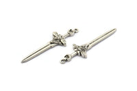 Gümüş Kılıç Tılsımı, 1 Halkalı 2 Antik Gümüş Kaplama Pirinç Kılıç Tılsımı, Aslan Kılıcı (49x15 mm) N1693 H1578
