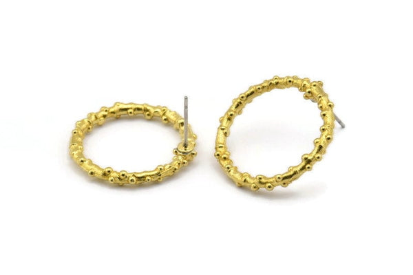 Brass Circle Earring, 2 Raw Brass Circle Stud Earrings (24x2mm) N1701