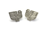 Silver Bird Earring, 2 Antique Silver Plated Brass Bird Stud Earrings (20x16x1.5mm) N1689