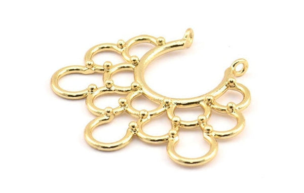Ethnic Circle Pendant, 1 Gold Plated Brass Pendants With 2 Loops, Pendants, Charms, Findings (35.5x39x1.4mm) U036 Q0424