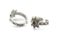 Silver Ring Setting, 2 Antique Silver Plated Brass Flower Ring With 1 Stone Settings - Pad Size 4mm N2019 H1449