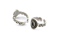 Silver Royal Ring, 2 Antique Silver Plated Brass Royal Rings With 1 Stone Settings - Pad Size 4x6mm N2005 H1444