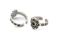 Silver Ring Setting, 2 Antique Silver Plated Brass Flower Ring With 1 Stone Settings - Pad Size 4mm N2011 H1445