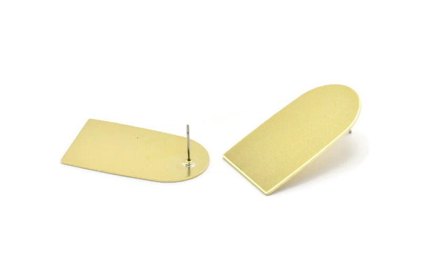 Brass Stud Earring, 2 Raw Brass D Shaped Stud Earrings (35x20x0.80mm) M03180 A2596