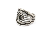 Silver Royal Ring, Antique Silver Plated Brass Royal Ring With 1 Stone Settings - Pad Size 6x4mm N2020 H1451