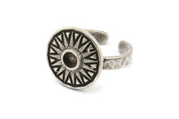 Silver Ring Settings, Antique Silver Plated Brass Sun Ring With 1 Stone Setting - Pad Size 4mm N2016 H1447