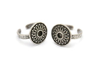 Silver Ring Settings, Antique Silver Plated Brass Sun Ring With 1 Stone Setting - Pad Size 4mm N2016 H1447