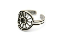 Silver Ring Settings, 2 Antique Silver Plated Brass Sun Rings With 1 Stone Setting - Pad Size 4mm N2004 H1456