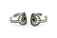 Silver Ring Settings, 2 Antique Silver Plated Brass Sun Rings With 1 Stone Setting - Pad Size 4mm N2004 H1456