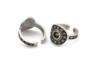 Silver Royal Ring, Antique Silver Plated Brass Royal Ring With 1 Stone Settings - Pad Size 5mm N2021 H1448