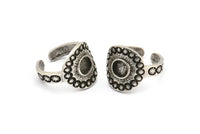 Silver Royal Ring, Antique Silver Plated Brass Royal Ring With 1 Stone Settings - Pad Size 6mm N2008 H1461