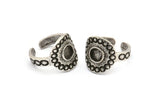 Silver Royal Ring, Antique Silver Plated Brass Royal Ring With 1 Stone Settings - Pad Size 6mm N2008 H1461
