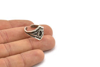 Silver Royal Ring, Antique Silver Plated Brass Royal Ring With 1 Stone Settings - Pad Size 4x6mm N2009 H1453
