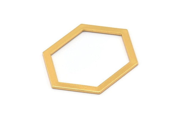 Hexagon Choker Charm, 3 Gold Plated Brass Hexagon Charms, Pendants, Findings (39x29.5x1mm) E033 Q0528