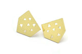 Earring Studs, 8 Raw Brass - Irregular Shaped Triangle Patterned Stud Earrings - Brass Earrings - Earrings (17x18x0.80mm) A2816