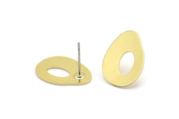 Earring Studs, 8 Raw Brass - Irregular Shaped Stud Earrings - Brass Earrings - Earrings (18x14x0.80mm) A2832