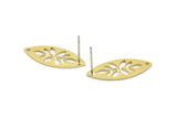 Brass Marquise Earring, 8 Raw Brass Leaf Patterned Marquise Shaped Stud Earrings With 1 Hole (24x10x0.80mm) A6216 A2812