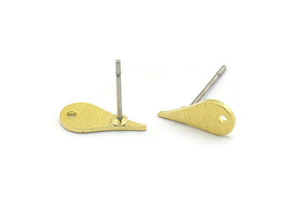Brass Drop Earring, 12 Textured Raw Brass Drop Shaped Stud Earrings With 1 Hole (12x6x0.80mm) M03282 A2621