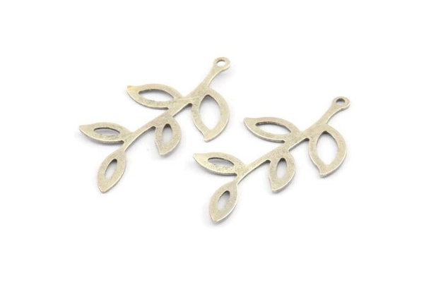Silver Leaf Charm, 12 Antique Silver Plated Brass Leaf Charms With 1 Loop, Findings (35x19x0.50mm) A1386 Q0704