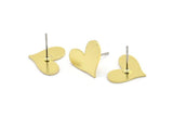 Brass Heart Earring, 8 Raw Brass Heart Shaped Stud Earrings (12x14x0.80mm) A2822