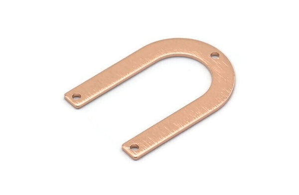 Rose Gold Geometric Charm, 4 Rose Gold Plated Brass Textured U Shaped Pendants With 3 Holes, Charms, Findings (28x20x0.80mm) D875 Q0785