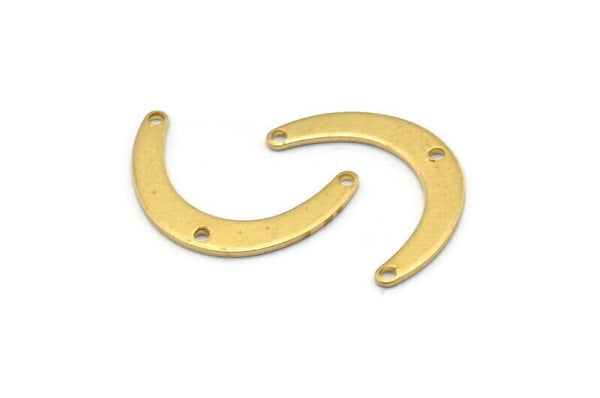 Brass Boomerang Charm, 24 Raw Brass Boomerang Connectors With 3 Holes, Findings (20x13x4x0.80mm) D1385