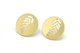 Brass Round Earring, 8 Raw Brass Branch Patterned Round Shaped Stud Earrings (18x0.80mm) A2837