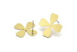 Brass Leaf Earring, 8 Raw Brass Clover Shaped Stud Earrings (19x16x0.80mm) A4208 A2836
