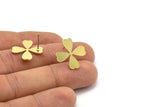 Brass Leaf Earring, 8 Raw Brass Clover Shaped Stud Earrings (19x16x0.80mm) A4208 A2836