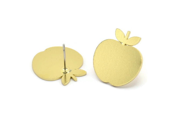 Brass Apple Earring, 8 Raw Brass Apple Shaped Stud Earrings (18x17x0.80mm) A2850