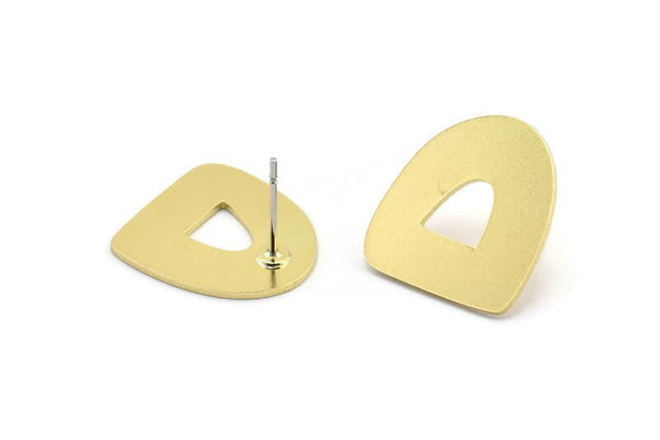Brass Stud Earring, 8 Raw Brass D Shaped Stud Earrings (18x16x0.80mm) A2853