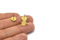 Brass Earring Posts, 12 Raw Brass Round Earring Stud, Earring Charms With 1 Loop (9mm) N0803