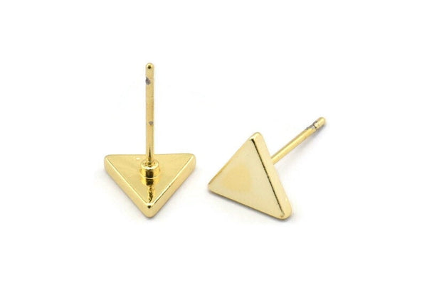 Gold Triangle Earring, 6 Gold Plated Brass Triangle Stud Earrings (8mm) D1465