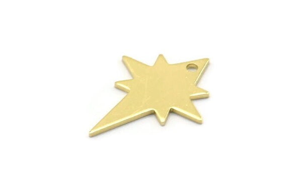 Brass Pole Star Charm, 24 Raw Brass, Brass Charms, Brass Pole Star Charms With 1 Hole (20x15x0.80mm) M02481