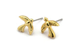 Gold Bird Earring, 4 Gold Plated Brass Bird Stud Earrings (12x12x2mm) N1637 Q0687