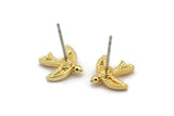 Gold Bird Earring, 4 Gold Plated Brass Bird Stud Earrings (12x12x2mm) N1637 Q0687