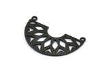Black Ethnic Pendant, 3 Oxidized Brass Black Semi Circle Pendants with 2 Loops (37x23x14x1 mm) N0122 S150